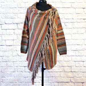 Size S Striped Boho Fringe Sweater - Multicolor